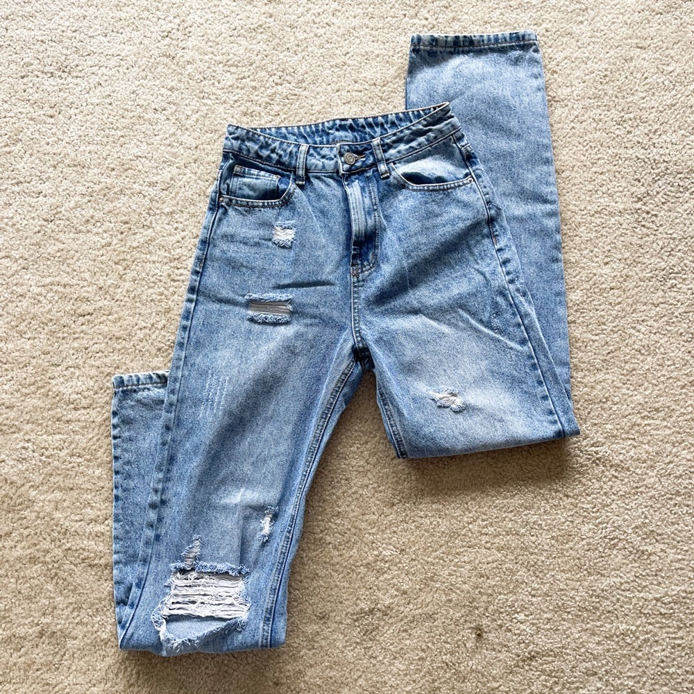 High Waisted Ripped Boyfriend Jeans